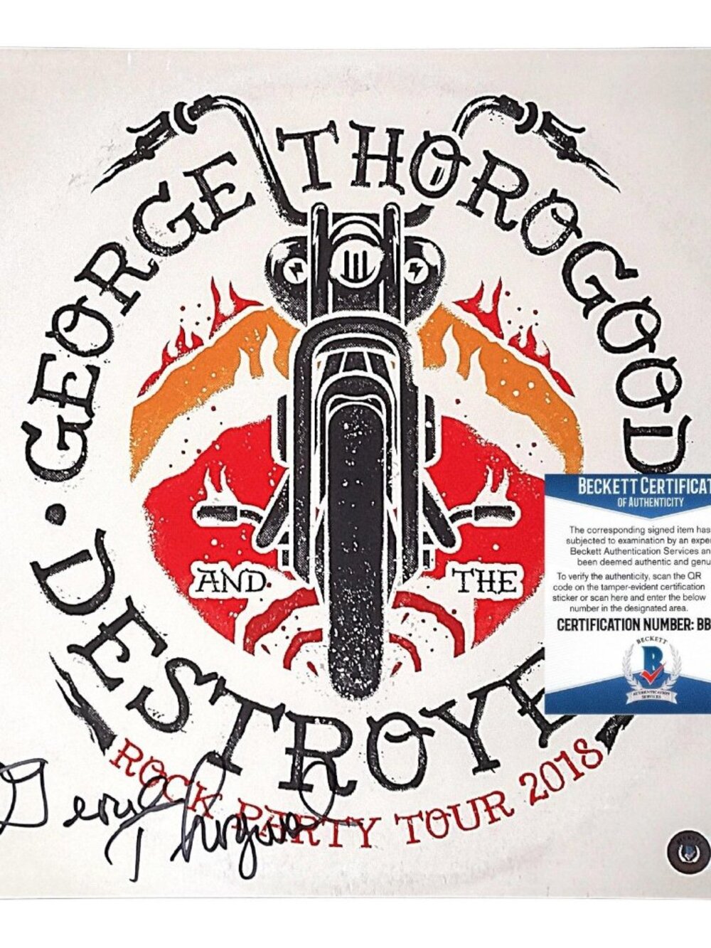 George Thorogood Signed Rock Party Tour 2018 12x12 Flat Beckett BAS COA